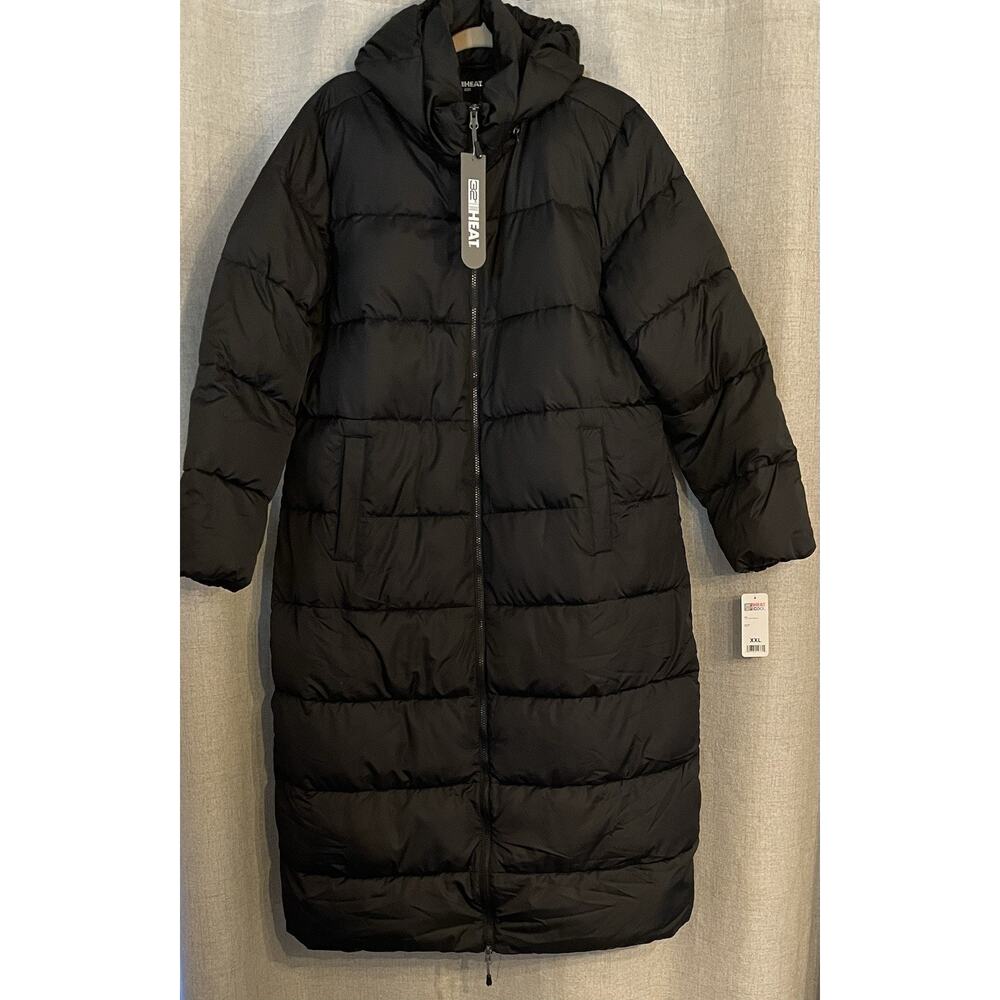32 Degrees Coat Womens XXL Black Puffer Hooded Full Zip Long Winter Warm - Picture 2 of 6